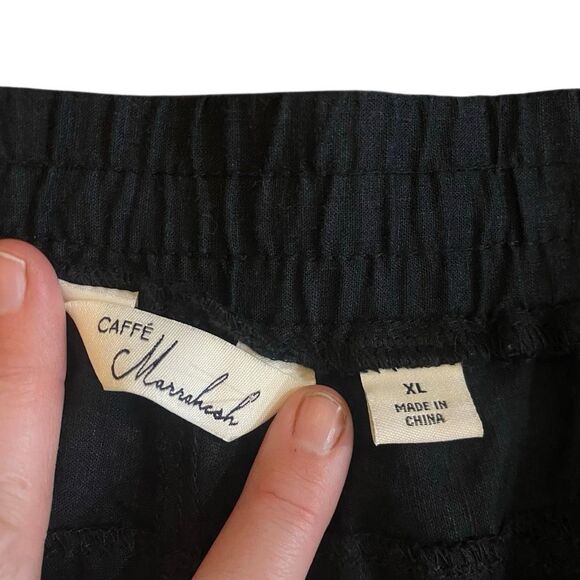 Caffe Marrakesh XL Black Linen Crop Pants Pockets Drawstring Waist Lightweight - Picture 6 of 8